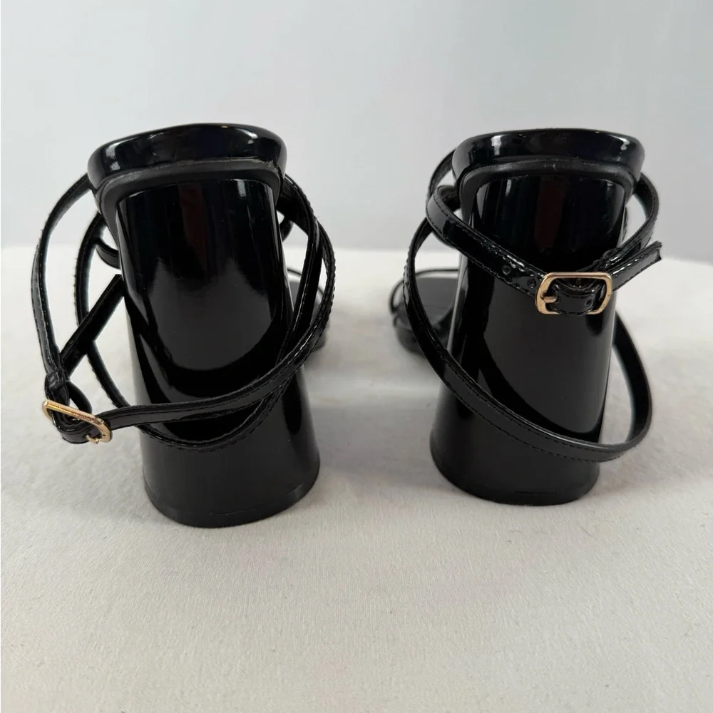 Simmi London Square Toe‎ Strappy Chunky Round Heels in Black Size 5